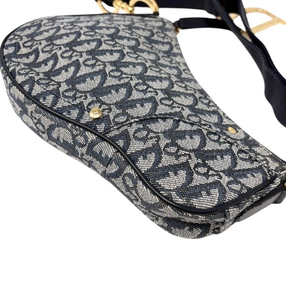 Christian Dior Vintage 2004 Trotter Monogram Saddle Bag Dark Blue Gold [106227] - Picture 9 of 16